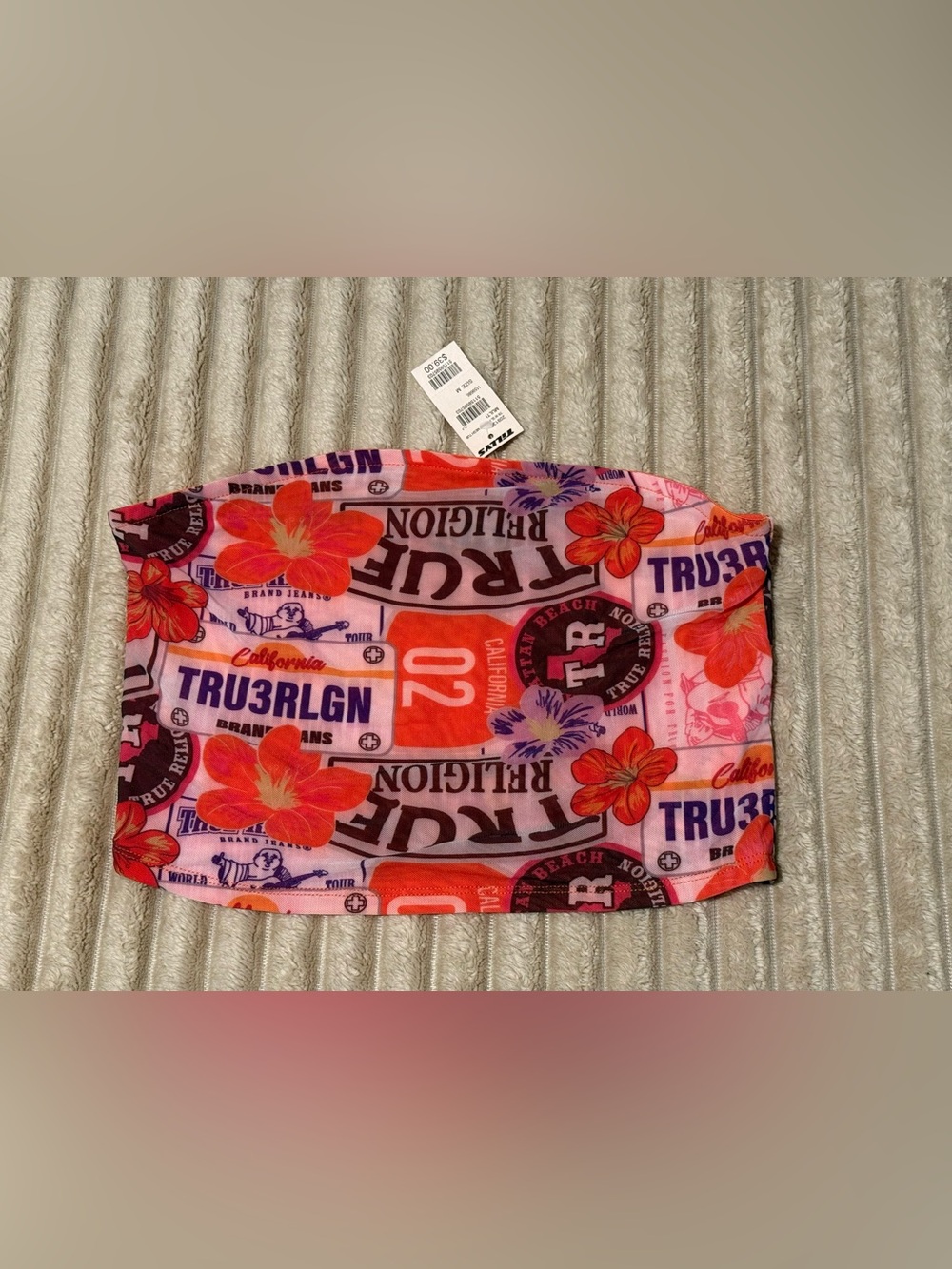True Religion Printed Mesh Tube Top Y2K Floral California Size M NWT